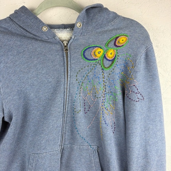 LOVE YAYA Dusty Blue Colorful Embroidered long sleeve Zip Up Hoodie Top 2 Medium - Picture 9 of 9
